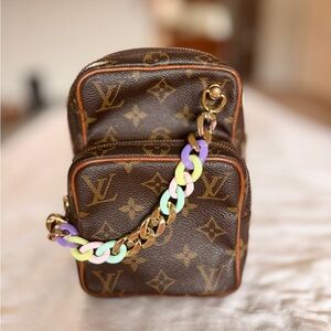 Louis Vuitton Brown Monogram Mini Bag with Pastel Chain Accent